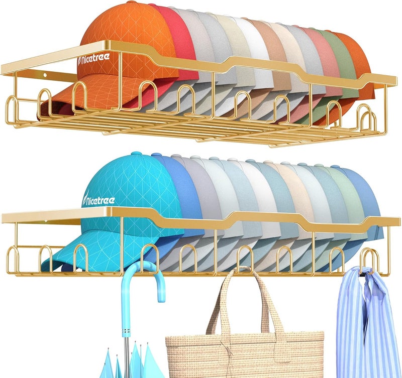 Nicetree Hat Racks for Baseball Caps Wall - Metal Hat Organizer for 48 Baseball Caps Holder, 2 Pack Hat Storage Organizer for Closet, Bedroom, Living Room - Image 1